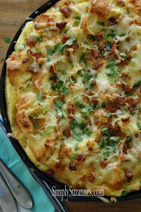 strata-with-spicy-Italian-sausage-Gruyere-spinach-and-shallots-by-Simply-Suzanne's-at-Home